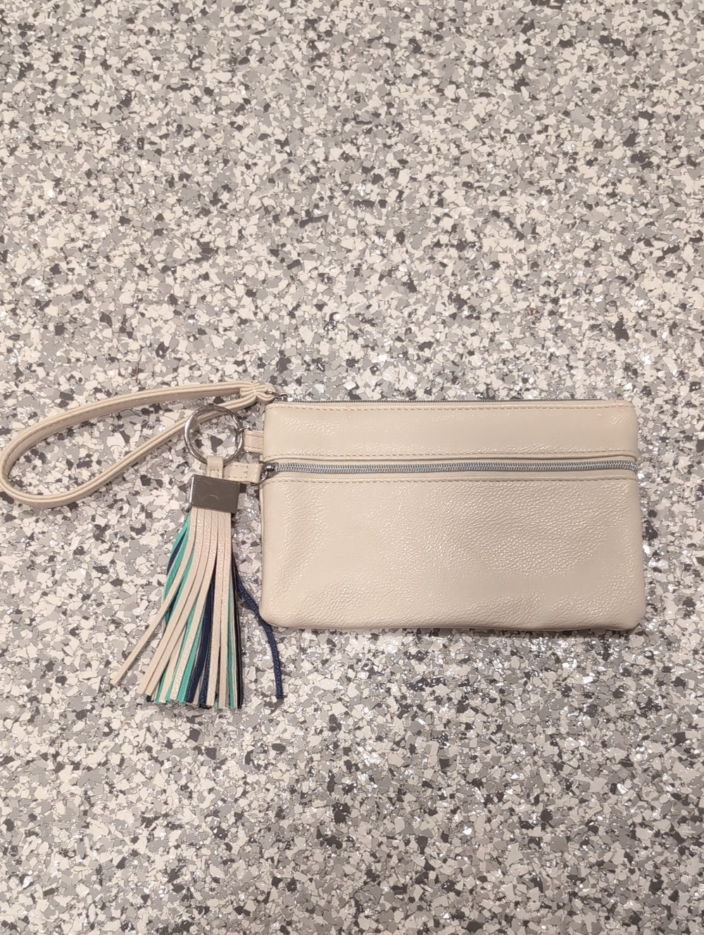 Neutral Beige Wristlet Clutch with Tassel